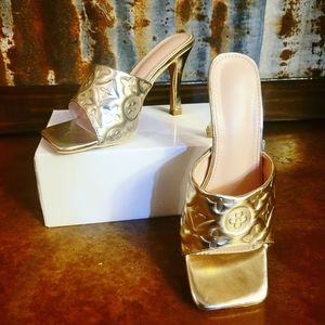Gold Logo Heels